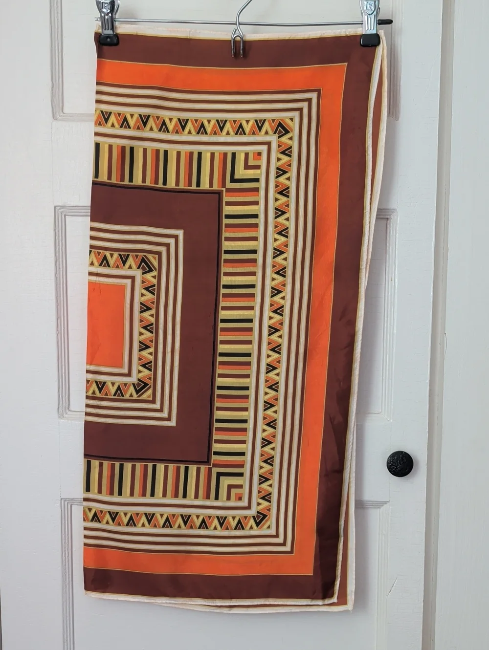 Vintage Scarf Geometric Pattern Orange Brown Silky Square 25